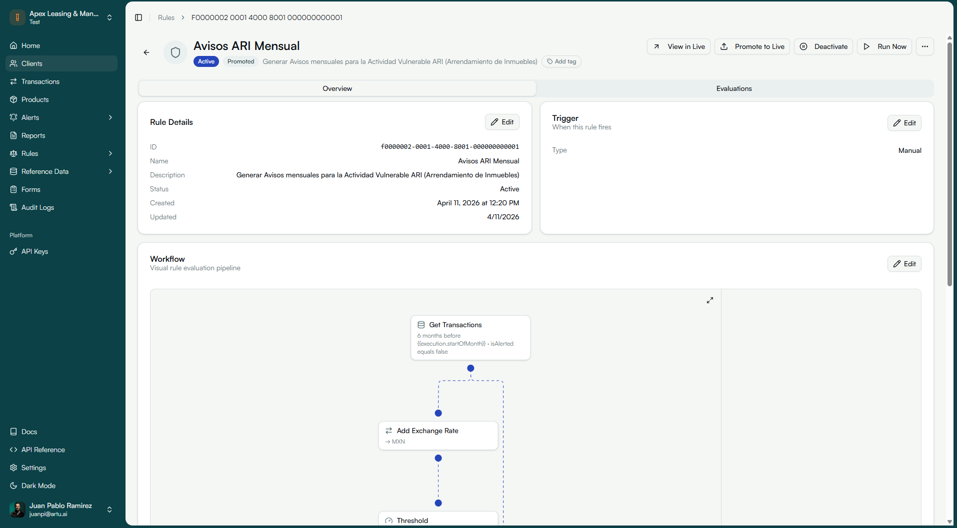 Constructor de alertas transaccionales y reportes automatizados en el software PLD Artu — automatización LFPIORPI